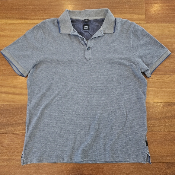 Hugo Boss Polo Shirt  Grey Blue Micro Textured 100% Cotton Mens XL - Picture 1 of 12